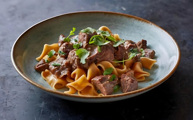 Capture a essência do Beef Stroganoff em uma fotografia de comida deliciosa