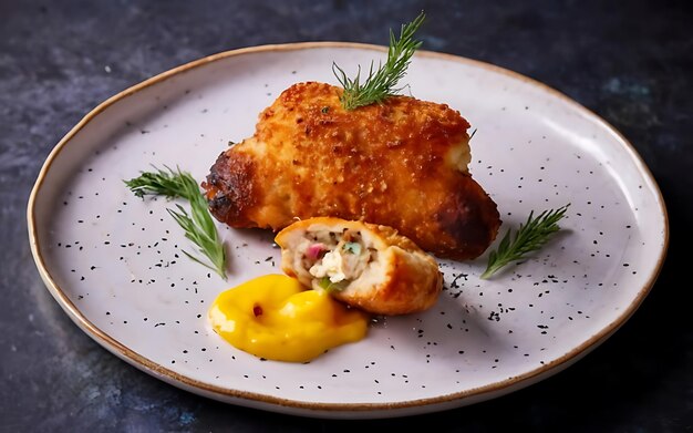 Capture a essência do Chicken Kiev em uma fotografia de comida deliciosa