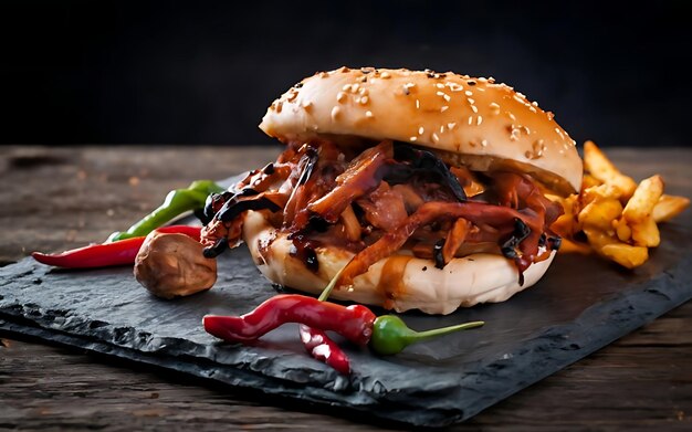 Foto capture a essência do porco grelhado em uma fotografia de comida deliciosa