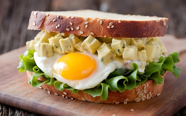 Foto capture a essência do sanduíche de salada de ovo em uma foto de comida deliciosa