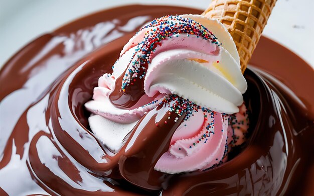 Foto capture a essência do softserve cone mergulhado em chocolate em uma foto de comida deliciosa