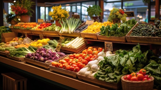 Capture la energía vibrante de un bullicioso mercado de agricultores con puestos desbordantes