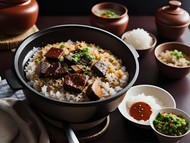 Capture la esencia del arroz Claypot en una fotografía de comida deliciosa