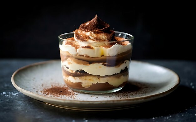 Capture la esencia del tiramisú en una deliciosa fotografía gastronómica.