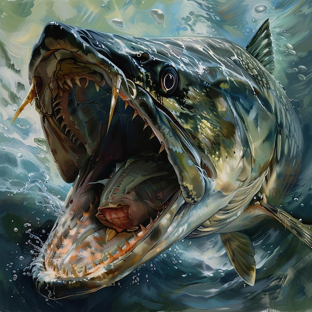 Capture o momento de um peixe predador como um pique ou uma barracuda