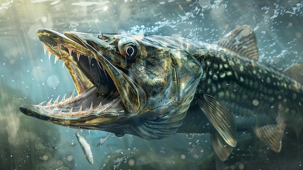 Capture o momento de um peixe predador como um pique ou uma barracuda