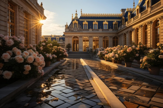Capture uma vista grandiosa do Palácio de Versalhes a partir dos jardins meticulosamente cuidados