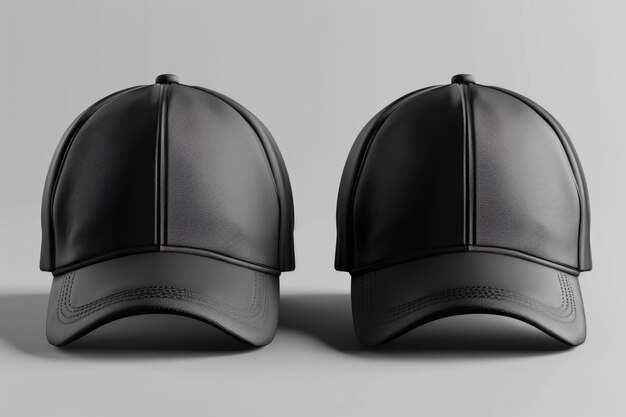 Capucha de béisbol negra en ángulos de vista delantera y trasera Mockup de gorra de béisbal para su diseño