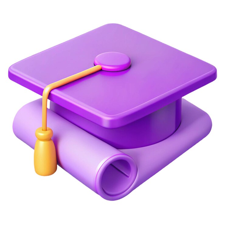 Capucha de graduación púrpura 3D y icono de diploma