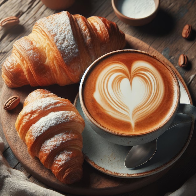 Capuchino con un delicioso croissant