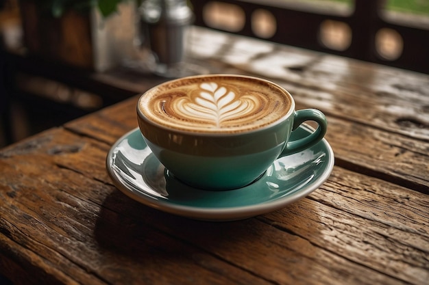 Capuchino en un rústico café de campo