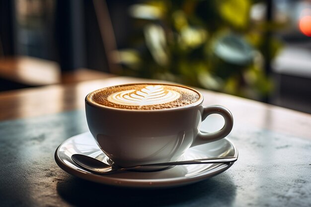 Capuchino servido en una taza de vidrio que destaca las capas de leche de café y espuma