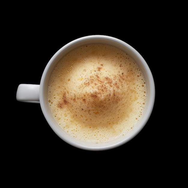 Foto un capuchino de vainilla en una taza blanca aislada sobre un fondo negro