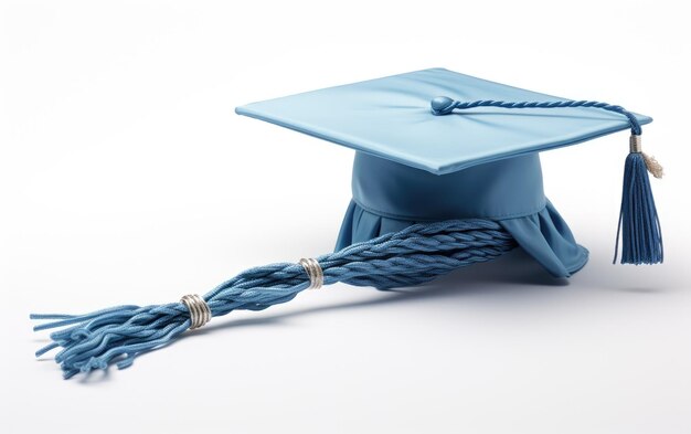 Foto capuchón de graduación azul cielo con tazón plateado en un fondo transparente png de superficie blanca o clara