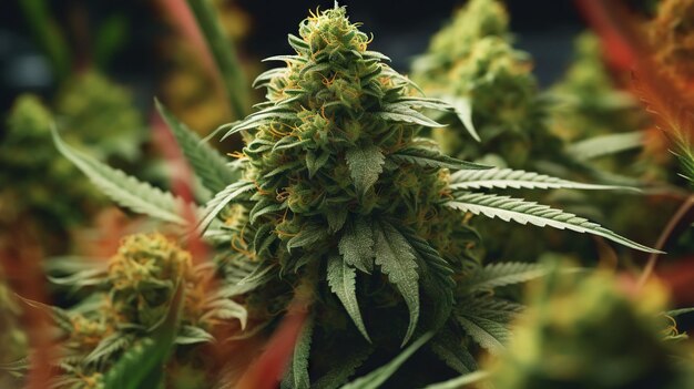 Capullo de cannabis Satival en invernadero capullo de marihuana medicina herbaria IA generativa