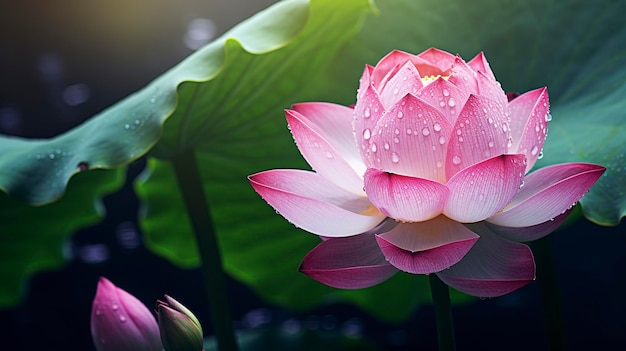 Capullo de flor de loto rosa, primer plano, rocío, espacio de copia de fondo de pantalla HD