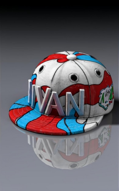 Capuz 3D Branco com vermelho e azul com manchas vermelhas com nome 3D