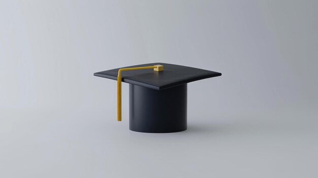 Capuz de graduação preta com borda amarela em fundo branco renderização 3D