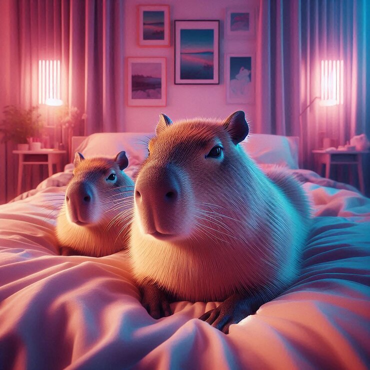 Foto capybara en el dormitorio hermosa foto profesional realista 4k de alta resolución de alto detalle
