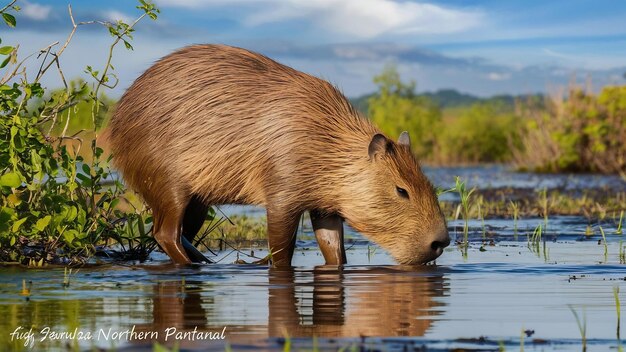 Capybara en el hábitat natural del pantanal norte el mayor rondente salvaje de América del Sur