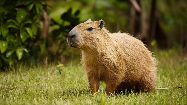 Foto capybara en el hábitat natural del pantanal norte el mayor rondente salvaje de américa del sur