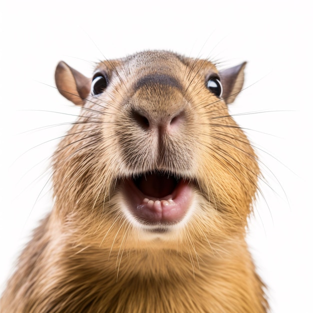 Capybara Retrato de feliz sorprendido gracioso cabeza de animal mirando Pixar Estilo renderización 3D Ilustración