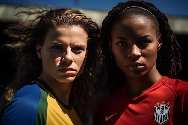 Foto cara a cara dois capitães de times de futebol no estádio