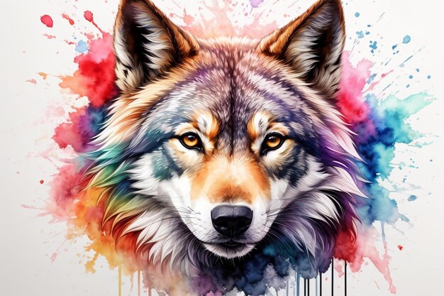Cara afilada de lobo en HD multicolor