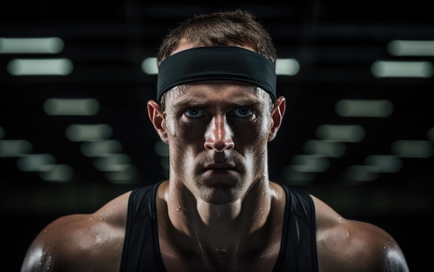 Cara de atleta enfocada y impulsada en el entrenamiento IA generativa