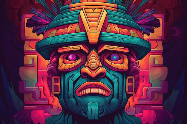 Foto cara azteca colorida estatua ilustración herencia étnica tradicional histórica centroamericana