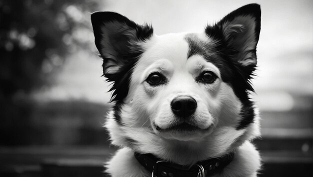 Foto cara en blanco y negro de una ia generativa de perros