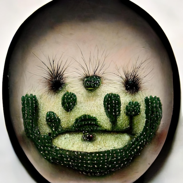 una cara de cactus con la boca dibujada en ella