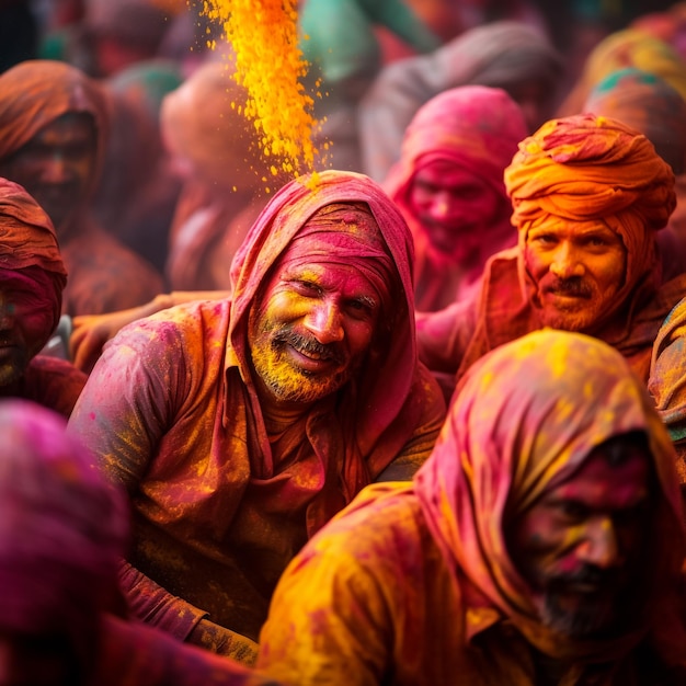 Cara colorida e engraçada de uma criança indiana no festival de Holi Celebrações de Holi Menino indiano jogando Holi e mostrando expressão facial