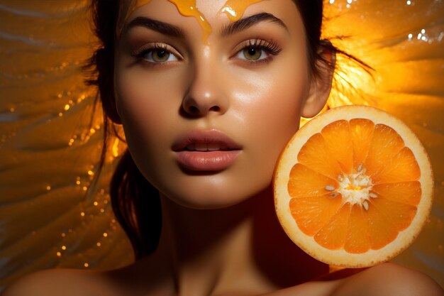 Cara de beleza laranja de mulher