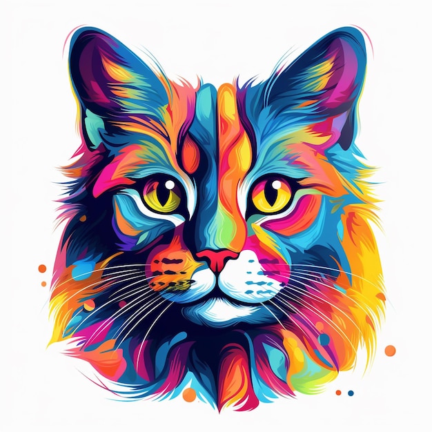 Cara de gato Design de cor vibrante Cara de gato AI Cara de gato Vector Cara de gato Colorido