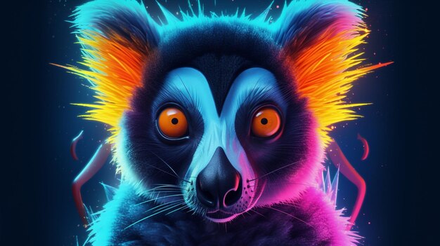 Cara de lêmure fofa cara de néon imagem de ilustração animal colorida arte gerada por IA