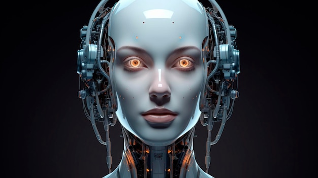 Cara de robô feminina conceito de inteligência artificial IA generativa