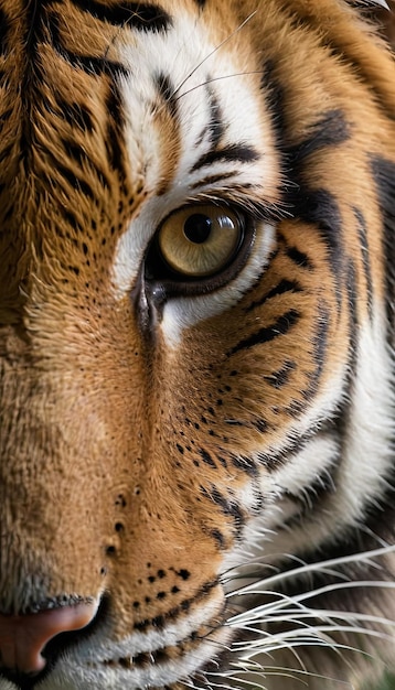 Cara de tigre em close-up habitat natural luz do dia padrões de pelagem detalhados olhos intensos vida selvagem visível