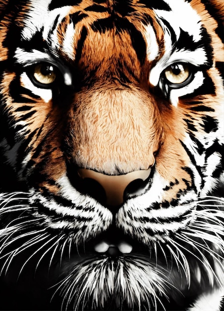 Cara de tigre motor irreal render8k preto e branco realismo arte digital alto contraste cabeça cheia