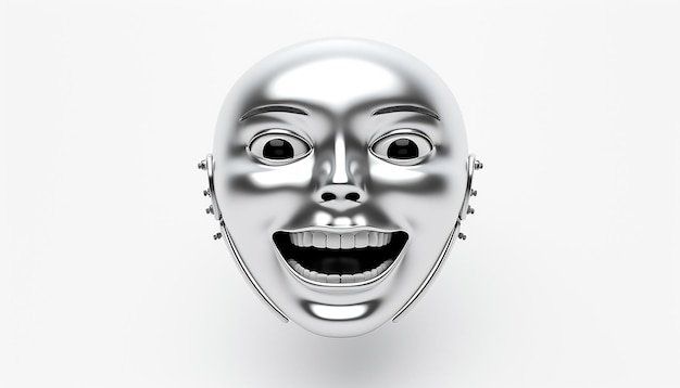 Foto cara de emoji futurista en fondo blanco renderizado en 3d con octano muy detallado