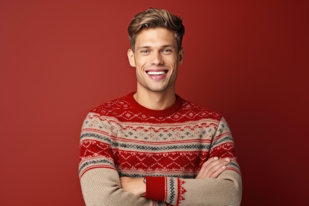 cara feliz bonito na camisola de natal