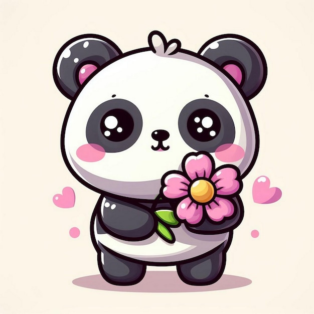 cara feliz preto branco panda urso bebê animal comendo bambu adesivo de desenho animado ilustração vetorial