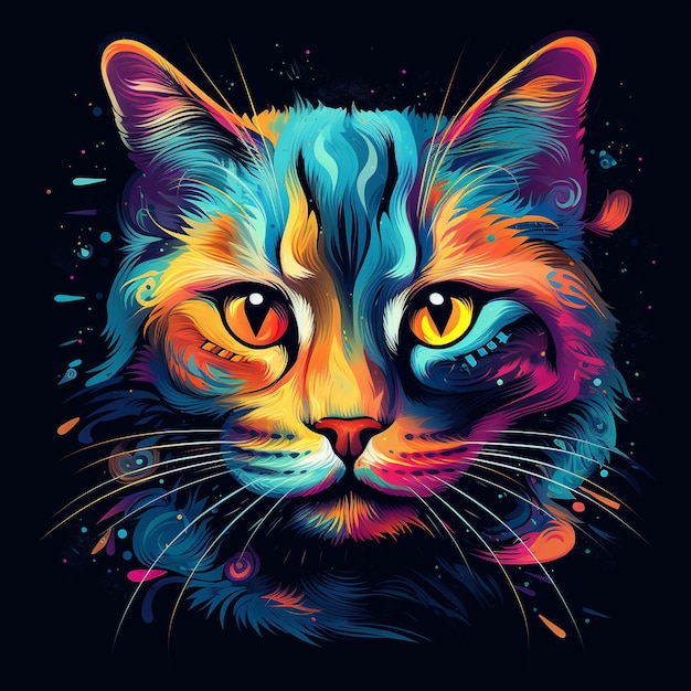 Cara de gato diseño de color vibrante cara de gato IA cara de gato vector cara de gato colorido