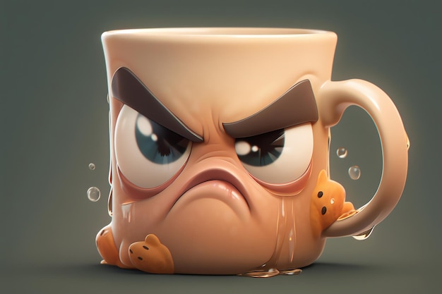 Cara gruñona de una taza de café