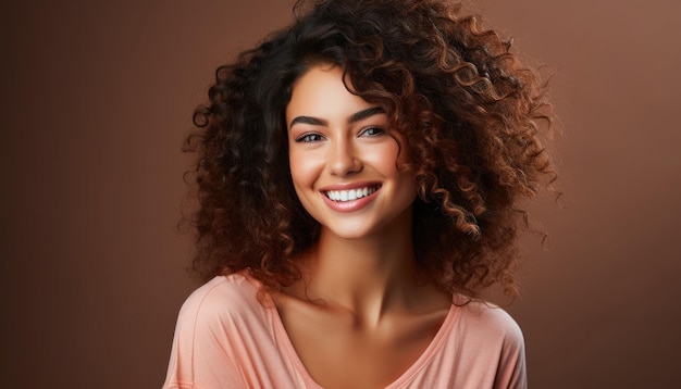 Cara de hermosa mujer de raza mixta sonriendo con dientes blancos vista frontal