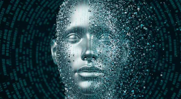 Foto cara humana mejorada por ia en el estilo cyberpunk futurista