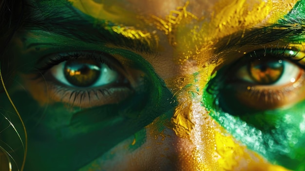 Cara humana pintada con la bandera de Brasil