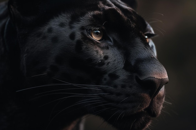 La cara de un jaguar negro se muestra en esta imagen de primer plano.