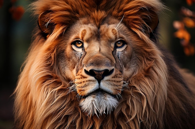Cara de león aislada tiro fondo colorido IA generativa