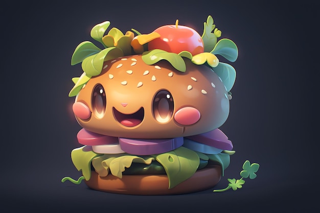 Cara linda feliz de una hamburguesa con una gran sonrisa ilustración de arte digital